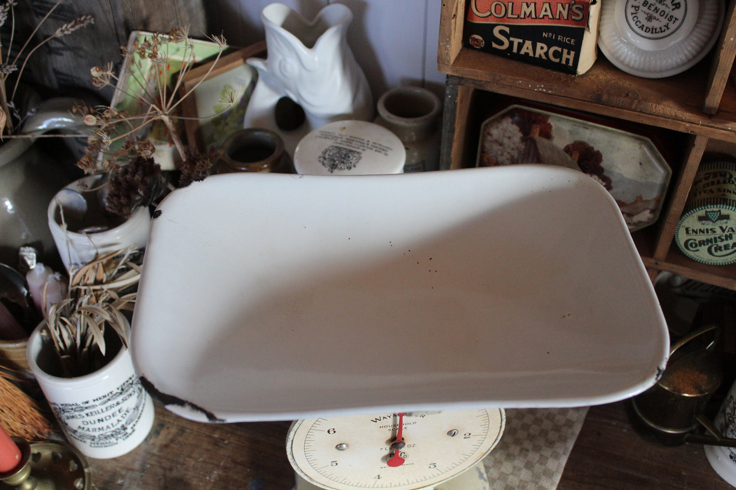 Vintage Pastel Cream Kitchen Scales - Waymaster Brand - White Kitchen Scale - Vintage Scale - Rustic Scale - English Scale - Kitchen Scales