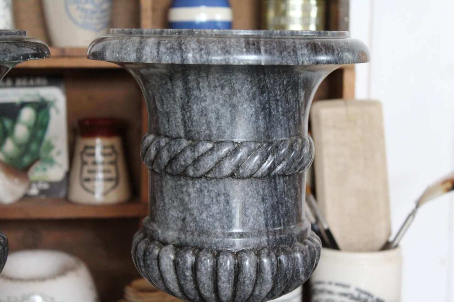 Pair of Marble Urns, Marble Planters, Marble Plant pots, Flower Bucket, Vintage Stone Garden Planter, Vintage Planters, Urns, French Urns