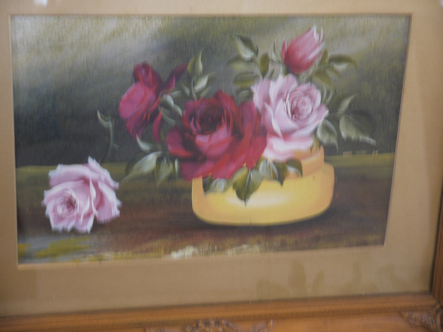 Antique Oil Painting of Roses - Victorian Painting - Still Life Painting - Oil Painting of flowers - Oil on Board - Vintage Painting canvas