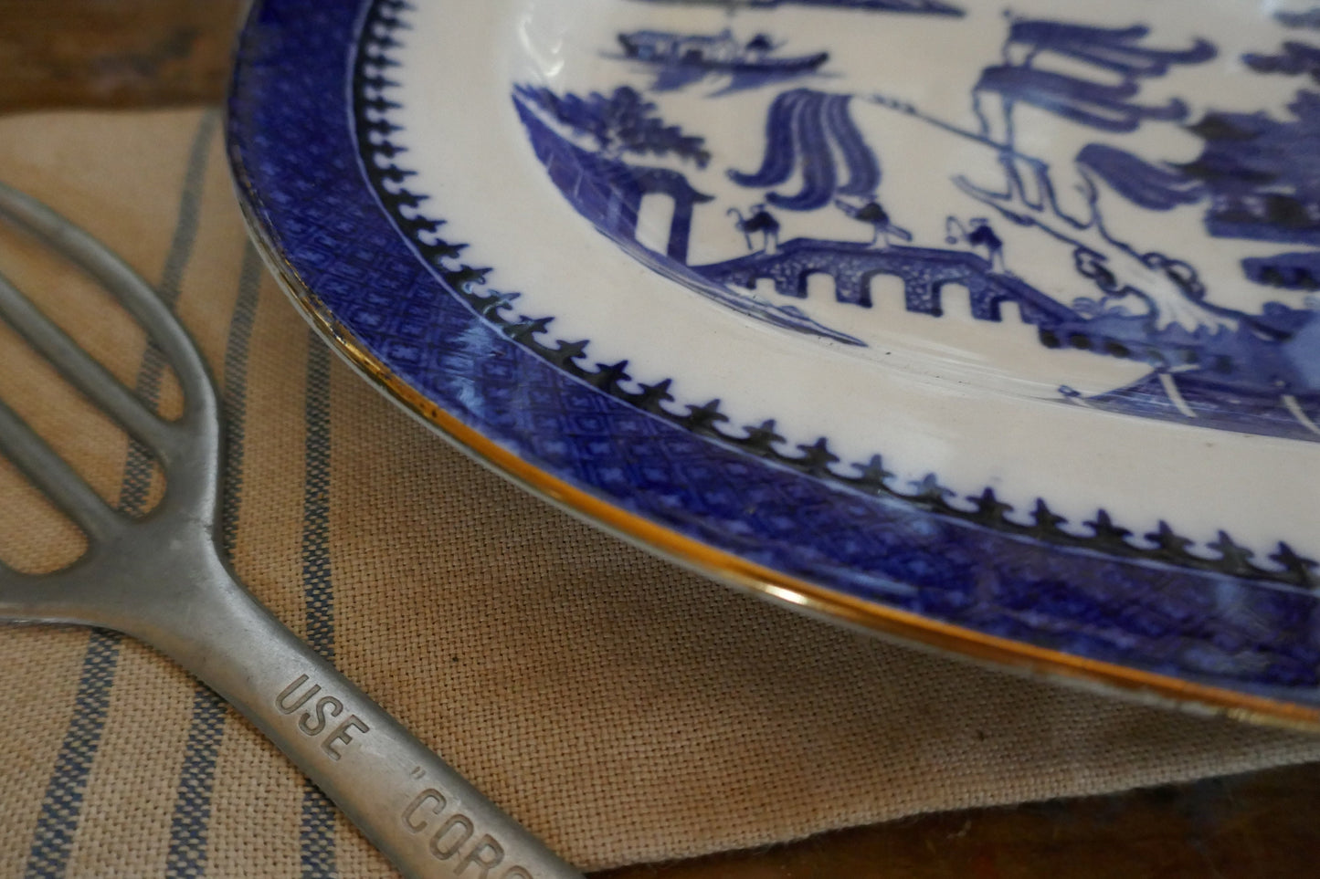 Antique Minton Ironstone English Blue and White - Antique Blue and White cake stand - blue and white English Ironstone - Old Willow Plate