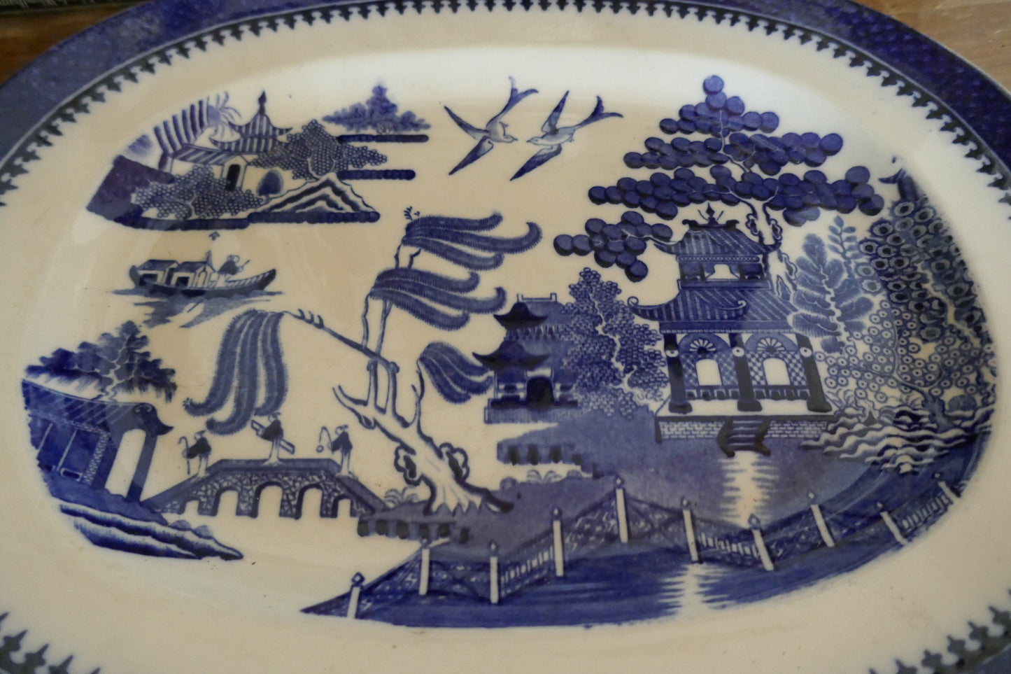 Antique Minton Ironstone English Blue and White - Antique Blue and White cake stand - blue and white English Ironstone - Old Willow Plate