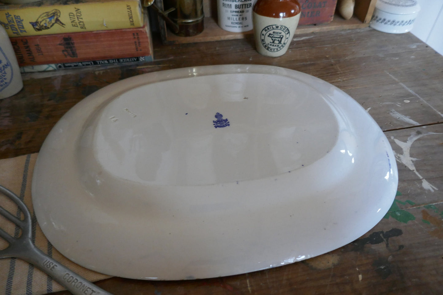 Antique Minton Ironstone English Blue and White - Antique Blue and White cake stand - blue and white English Ironstone - Old Willow Plate