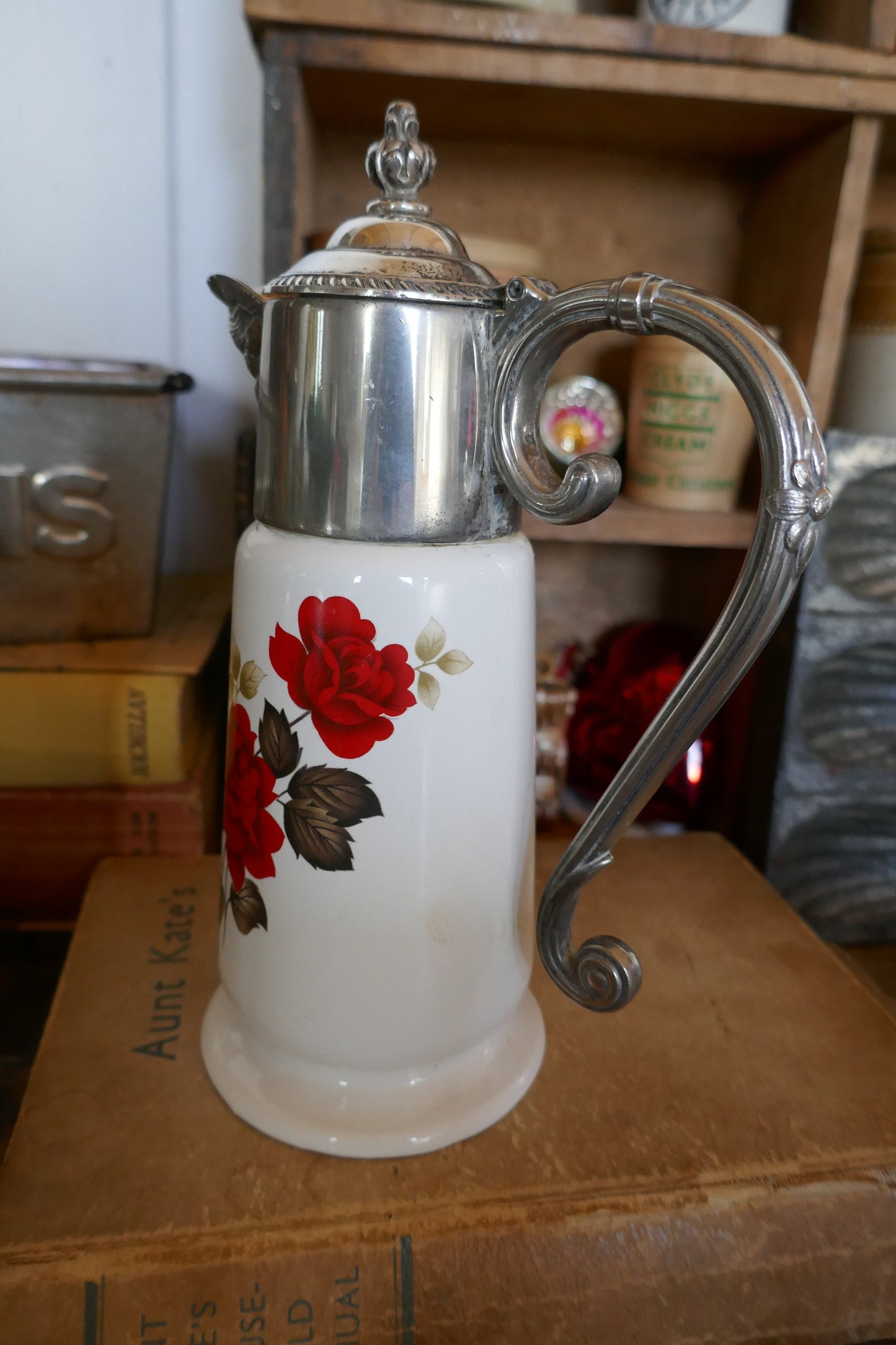 Vintage Claret Jug - Ceramic and Silver Metal detailing - Wine Decanter - Carafe Jug - Wine Jug - Glass Claret Jug -Pitcher - Jug -Farmhouse