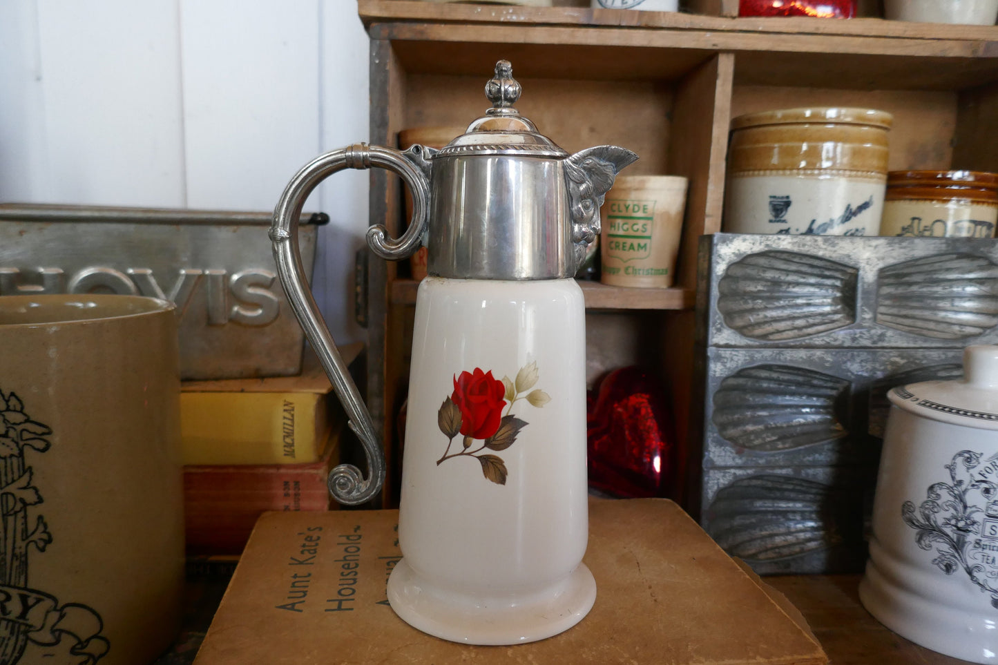 Vintage Claret Jug - Ceramic and Silver Metal detailing - Wine Decanter - Carafe Jug - Wine Jug - Glass Claret Jug -Pitcher - Jug -Farmhouse