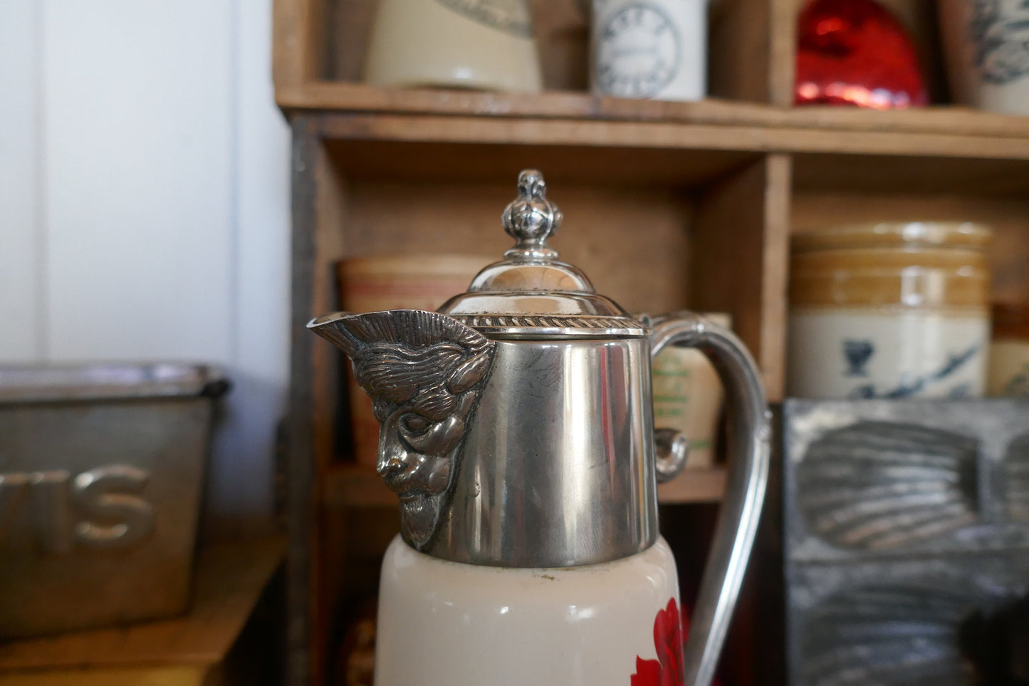 Vintage Claret Jug - Ceramic and Silver Metal detailing - Wine Decanter - Carafe Jug - Wine Jug - Glass Claret Jug -Pitcher - Jug -Farmhouse