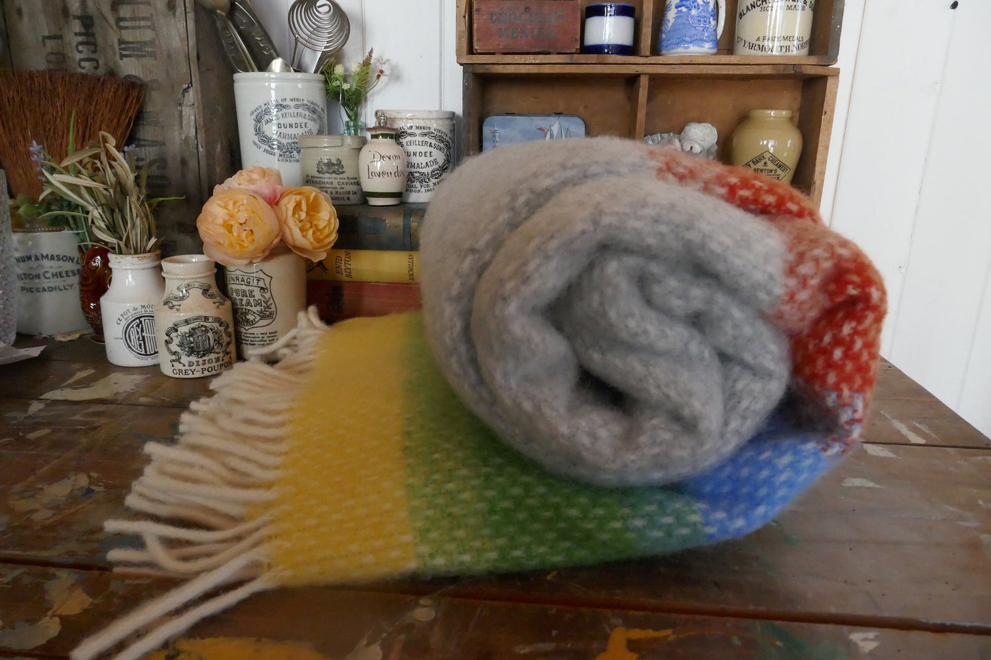 Herringbone Wool Blanket - Blanket - Wool Blanket - Pastel Blanket - Vintage Woollen Blanket - Picnic Rug - Throw - Picnic Blanket -Wool Rug