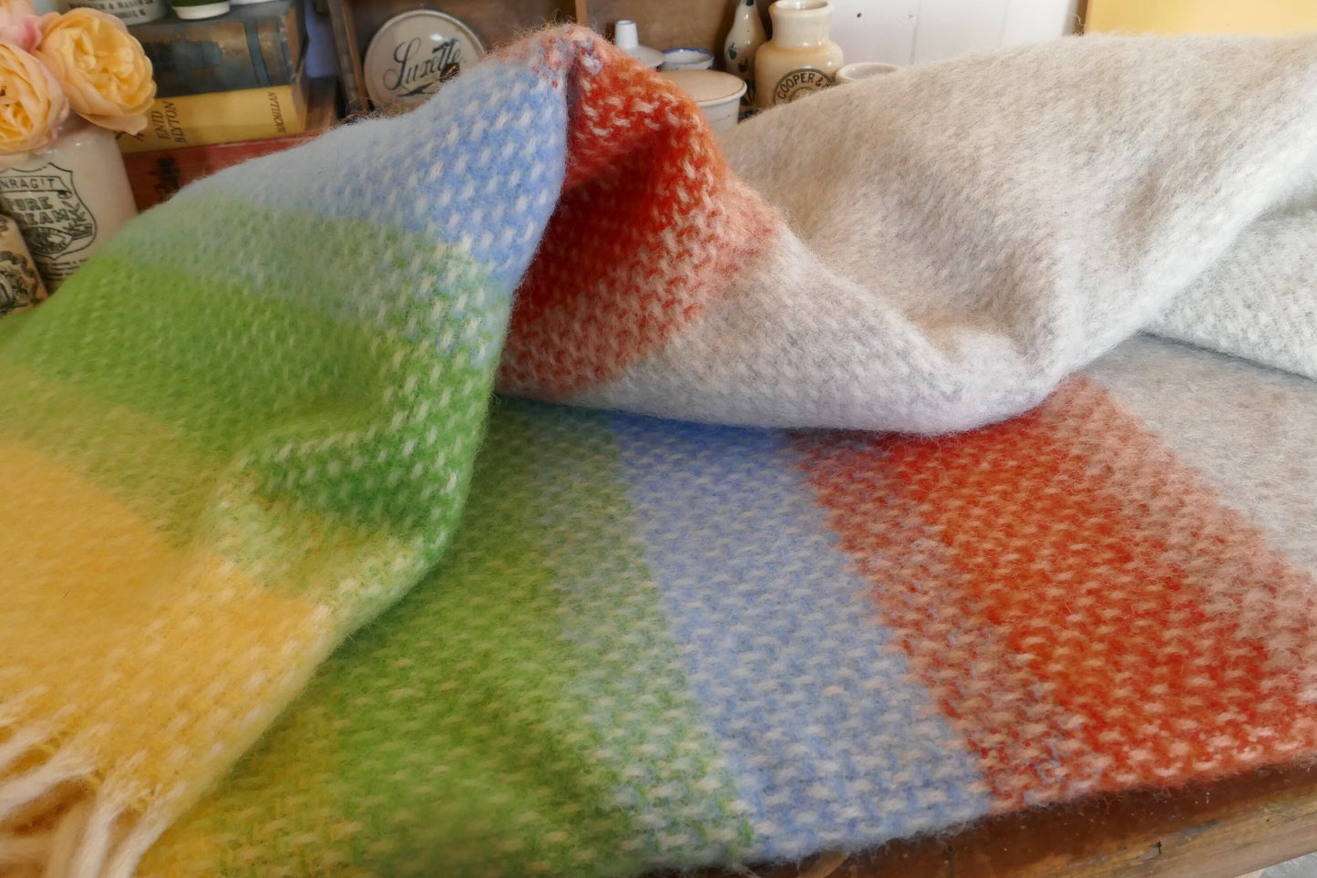Herringbone Wool Blanket - Blanket - Wool Blanket - Pastel Blanket - Vintage Woollen Blanket - Picnic Rug - Throw - Picnic Blanket -Wool Rug