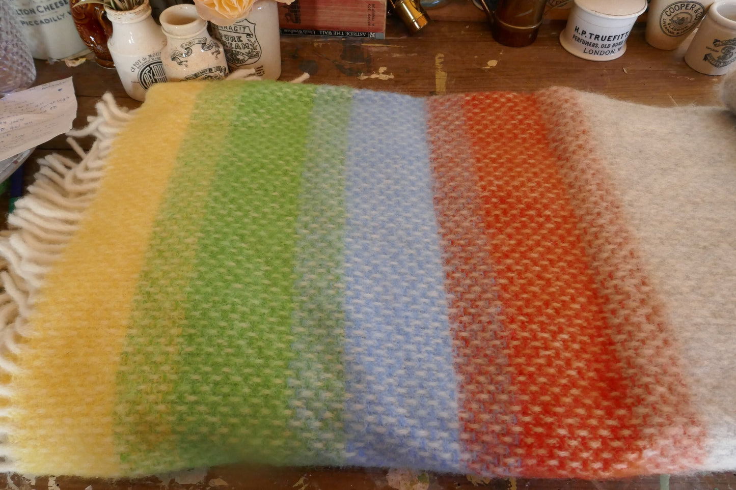 Herringbone Wool Blanket - Blanket - Wool Blanket - Pastel Blanket - Vintage Woollen Blanket - Picnic Rug - Throw - Picnic Blanket -Wool Rug