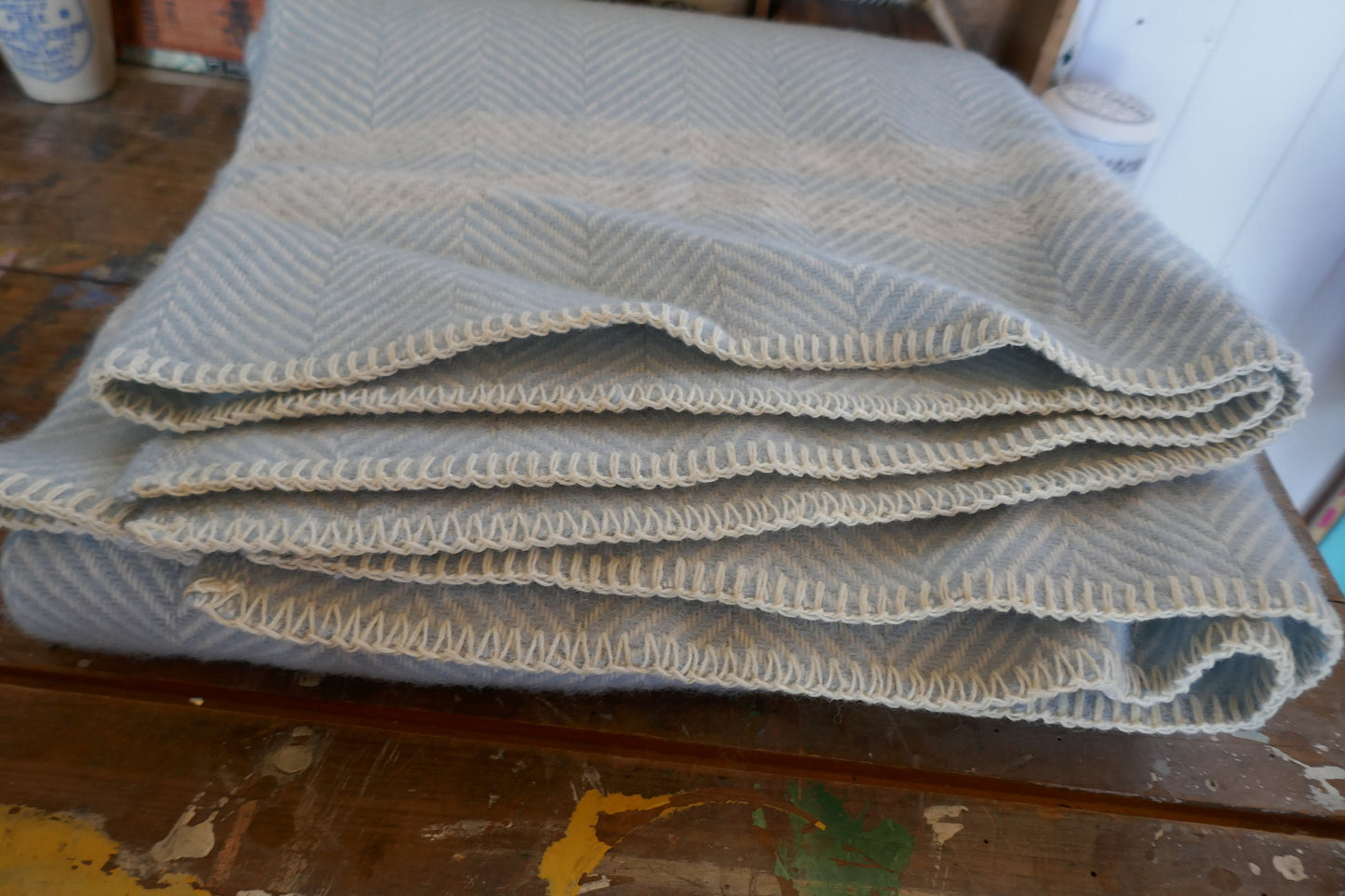 Herringbone Wool Blanket - Blanket - Wool Blanket - Pastel Blanket - Vintage Woollen Blanket - Picnic Rug - Throw - Picnic Blanket -Wool Rug