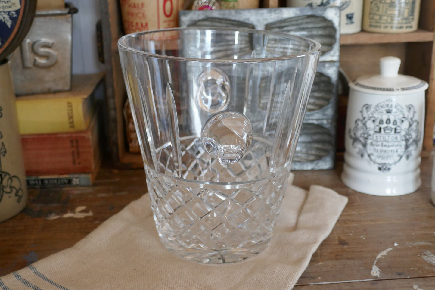 Vintage Crystal Glass Champagne Bucket - Cut Glass Ice Bucket - Glass Wine Cooler - Glass Champagne Bucket - Crystal Ice Bucket - Cut Glass