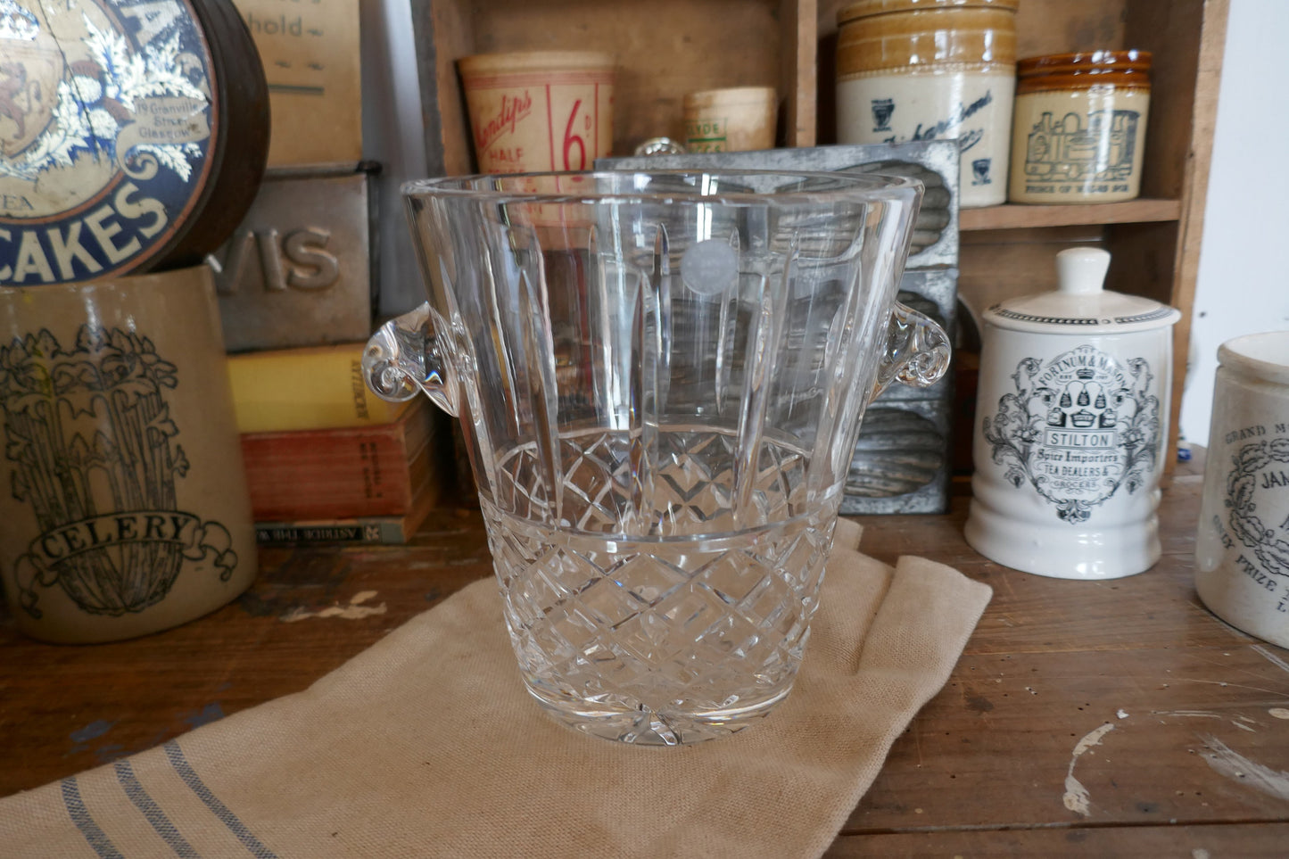 Vintage Crystal Glass Champagne Bucket - Cut Glass Ice Bucket - Glass Wine Cooler - Glass Champagne Bucket - Crystal Ice Bucket - Cut Glass