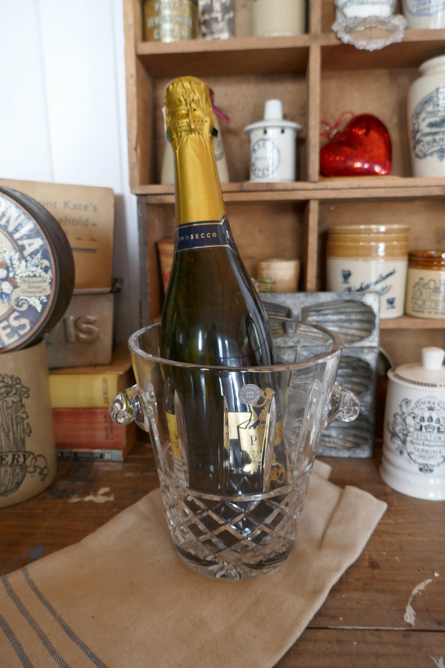 Vintage Crystal Glass Champagne Bucket - Cut Glass Ice Bucket - Glass Wine Cooler - Glass Champagne Bucket - Crystal Ice Bucket - Cut Glass
