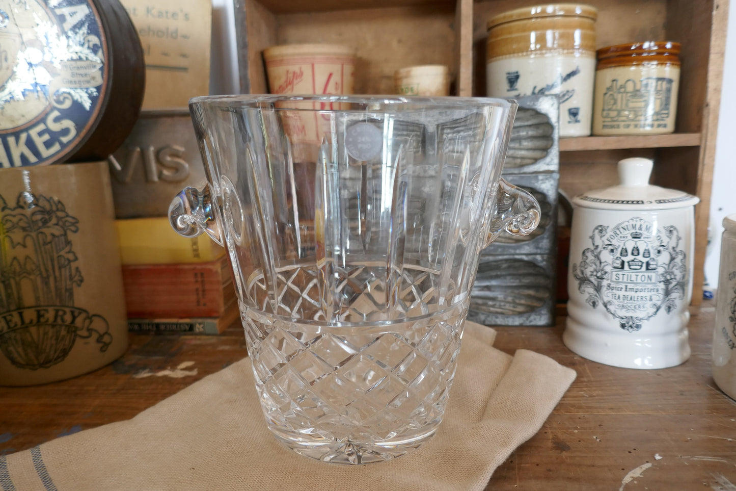 Vintage Crystal Glass Champagne Bucket - Cut Glass Ice Bucket - Glass Wine Cooler - Glass Champagne Bucket - Crystal Ice Bucket - Cut Glass