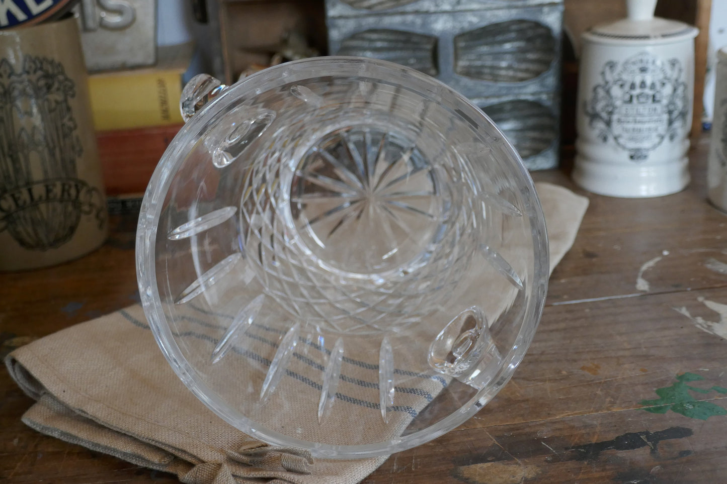 Vintage Crystal Glass Champagne Bucket - Cut Glass Ice Bucket - Glass Wine Cooler - Glass Champagne Bucket - Crystal Ice Bucket - Cut Glass