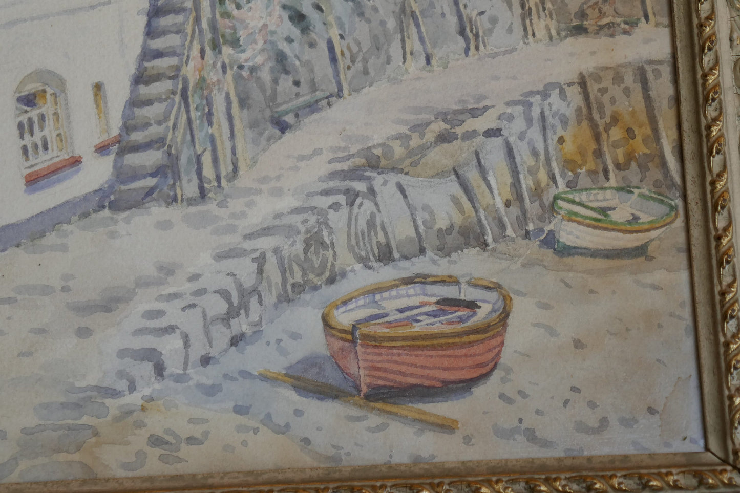 Vintage English Watercolour - Coastal Cottages Painting - Enlish Seaside watercolour - vintage painting - Sea painting - Devon Painting -