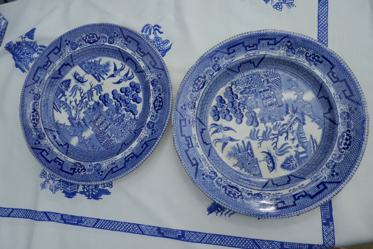 Pair of antique Ironstone English Blue and White Plates- Antique Blue and White Plate - blue and white English Ironstone - Antique Platter