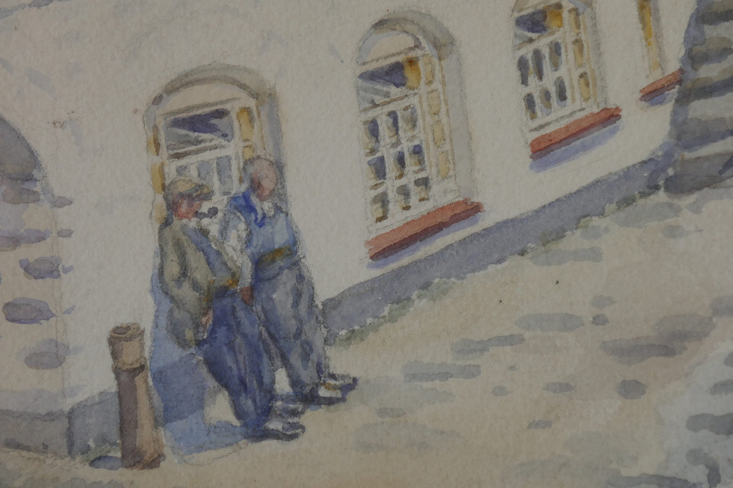 Vintage English Watercolour - Coastal Cottages Painting - Enlish Seaside watercolour - vintage painting - Sea painting - Devon Painting -