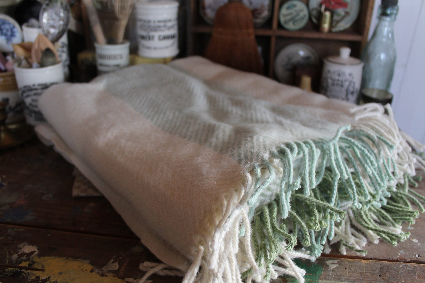 Olive Wool Blanket - Blanket - Wool Blanket - vintage Blanket - Vintage Woollen Blanket - Picnic Rug - Throw - Picnic Blanket - Wool Rug