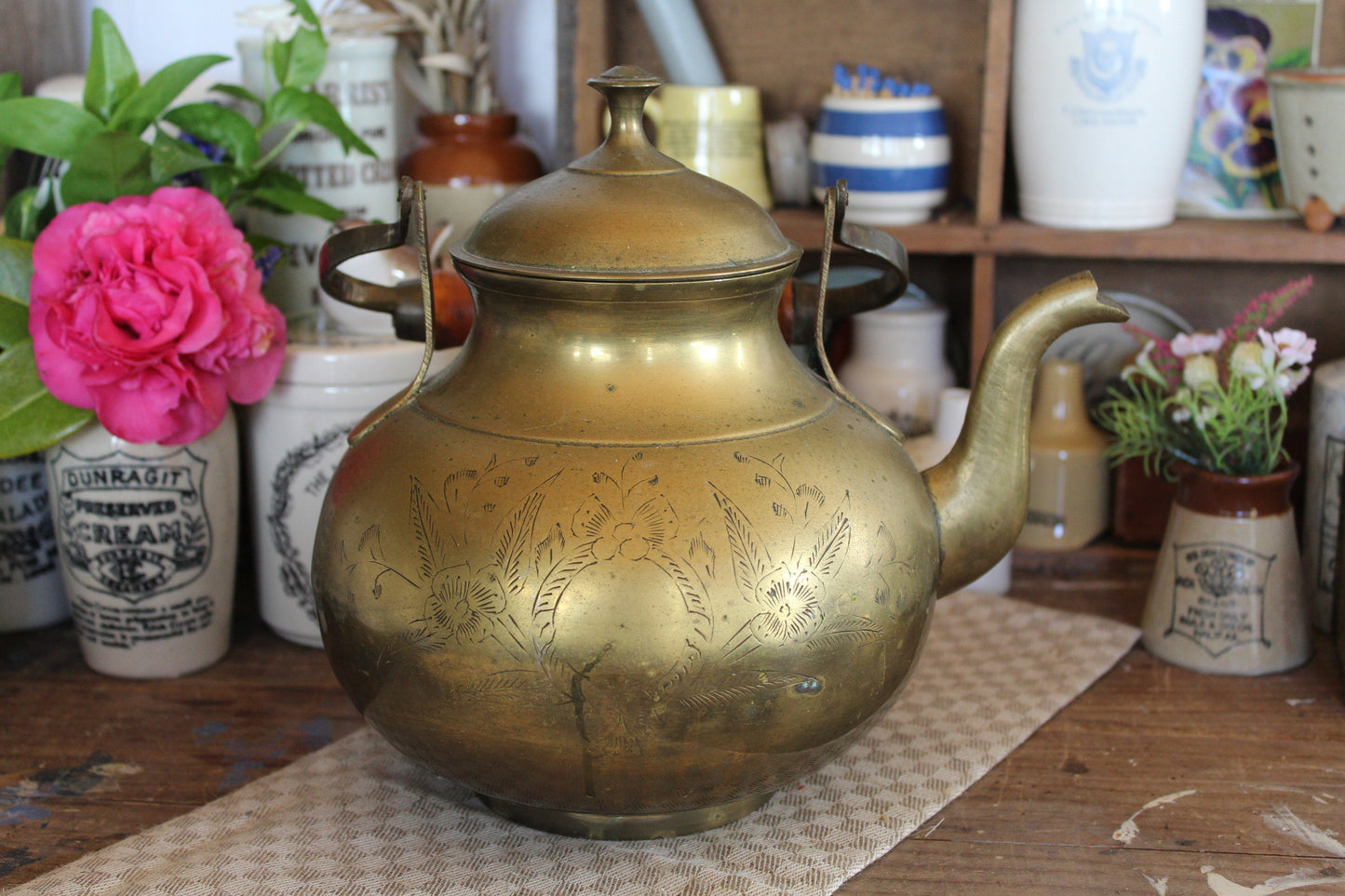 Antique Brass Tea pot, Brass Kettle, Tea Kettle, Antique Teapot, Antique Copper Tea Kettle, Brass stove Kettle, Antique kitchenware, Teapot