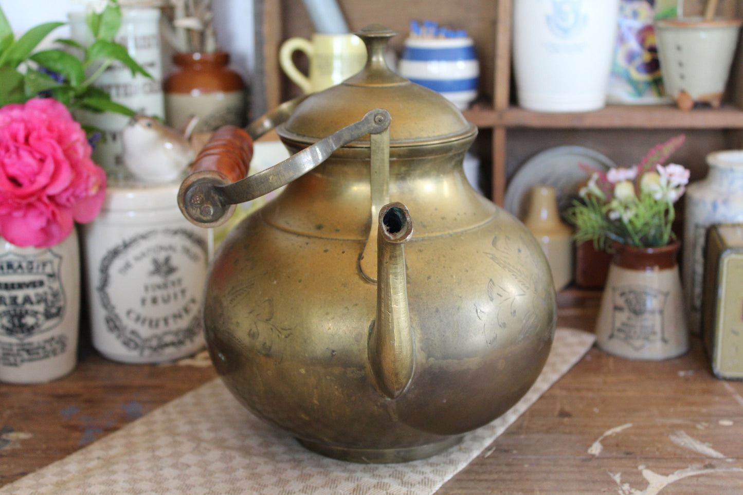 Antique Brass Tea pot, Brass Kettle, Tea Kettle, Antique Teapot, Antique Copper Tea Kettle, Brass stove Kettle, Antique kitchenware, Teapot