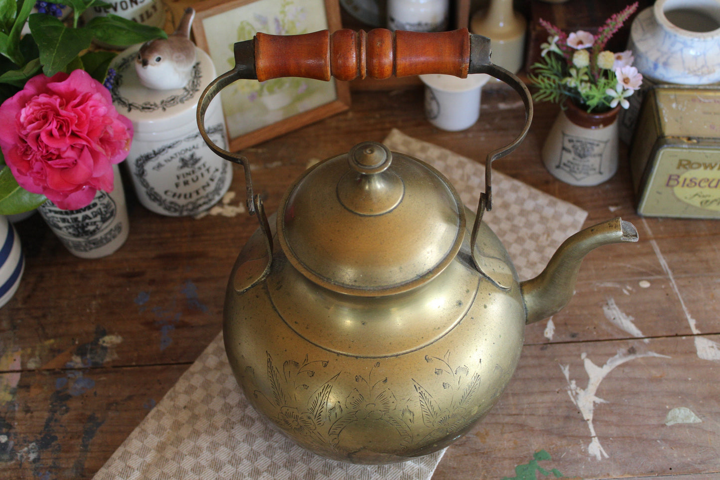 Antique Brass Tea pot, Brass Kettle, Tea Kettle, Antique Teapot, Antique Copper Tea Kettle, Brass stove Kettle, Antique kitchenware, Teapot