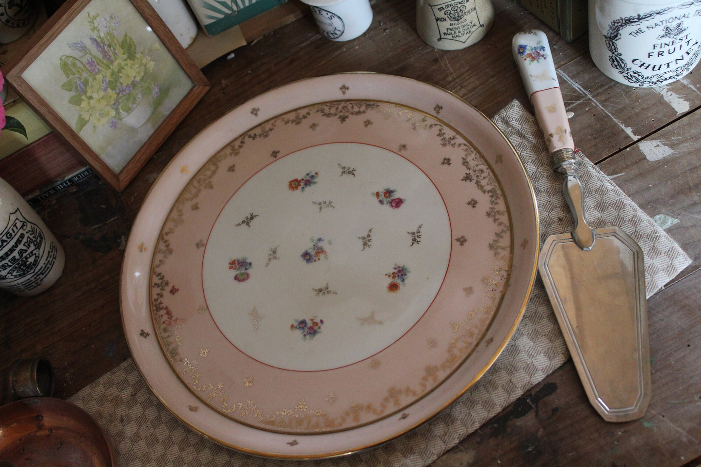 Rare Limoges Pink Vintage Cake Plate & Slice, Vintage Cake Plate, Vintage Cake Slice, Serving Plate, Cake Stand, Vintage limoge porcelain