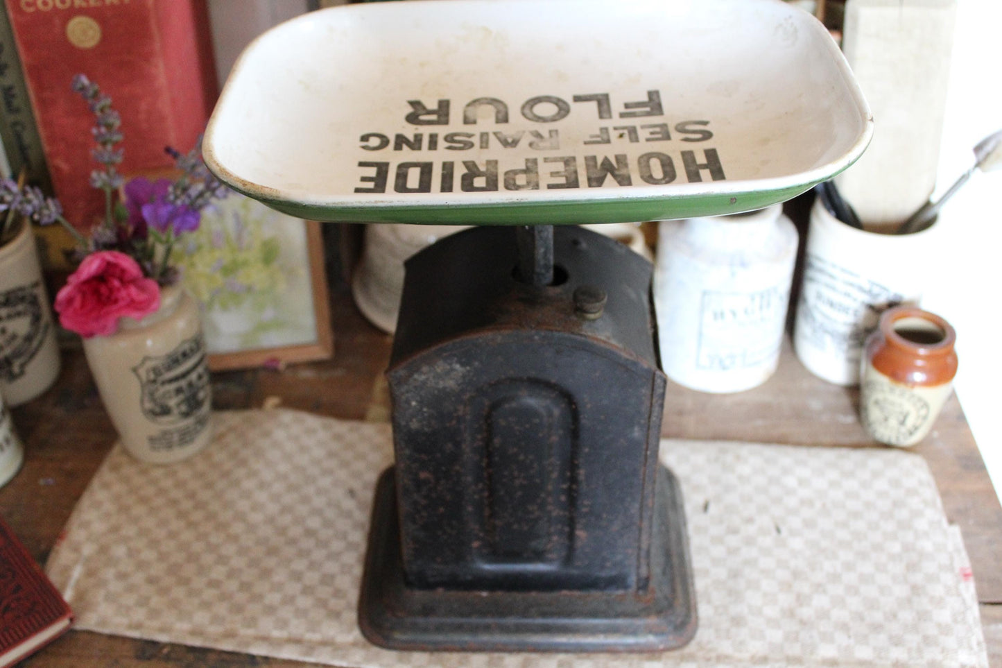 Rare Homepride Antique Scales, Homepride Advertising, Enamel Scale, Vintage Scale, Rustic Kitchen Scale, Antique Scale, English Scale, Scale