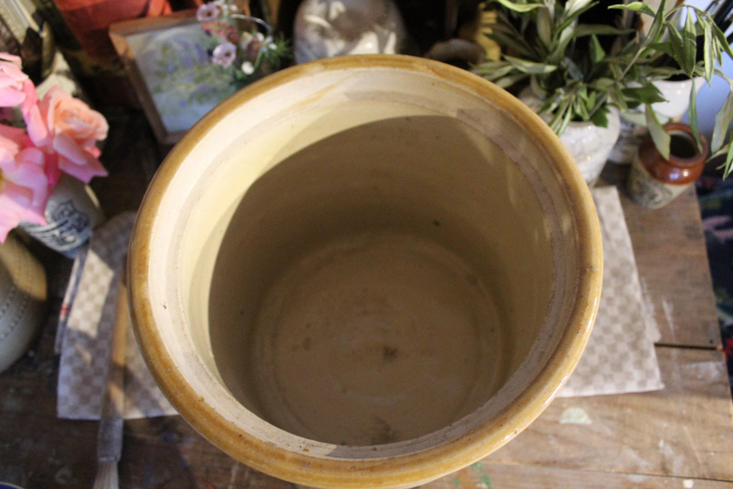 XL Vintage Stoneware Pot, Stone Pot, Vintage Stoneware Jar, Kitchen Jar, Confit Pot, Utensil Pot, Vintage Utensil Pot, Vintage jar, Confit