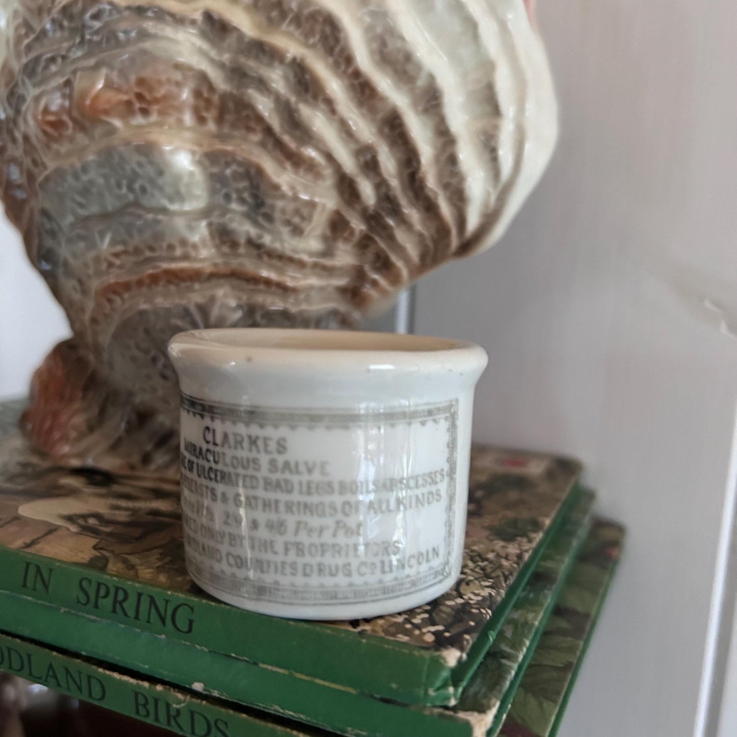Clarkes Miraculous Salve Chemist Antique Apothecary Pot, Antique Advertising Jar, Chemist Jar, Apothecary pot, English Advertising Pot, jar